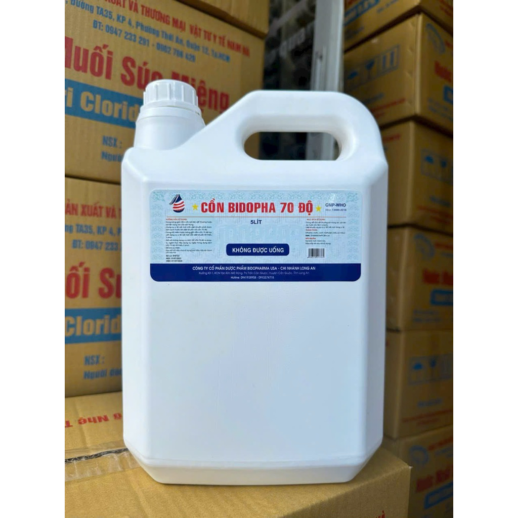 Cồn can 5 lít 70 độ .90 độ bidophar ( k hương)