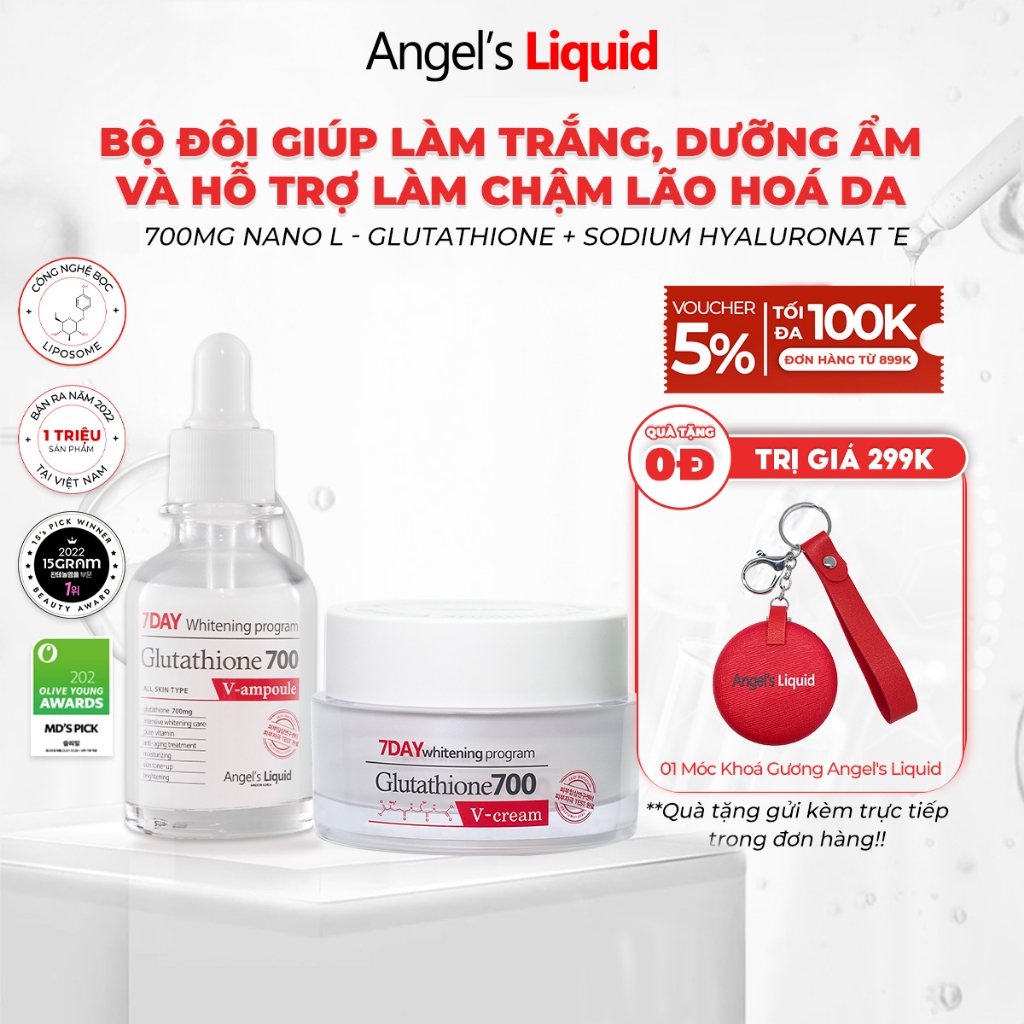 Bộ Đôi Serum, Kem Dưỡng Trắng Da, Cấp Ẩm Đa Tầng Angel's Liquid Glutathione 700mg + HA Serum 30ml & Cream 50ml