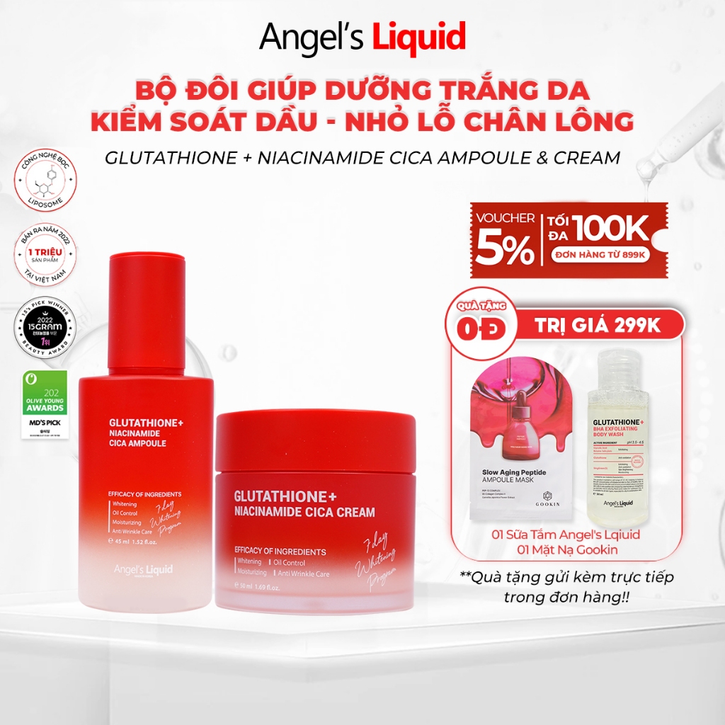 [Premium] Bộ Đôi Serum & Kem Dưỡng Làm Trắng, Kiểm Soát Dầu Angel's Liquid Glutathione +Niacinamide +Arbutin CICA