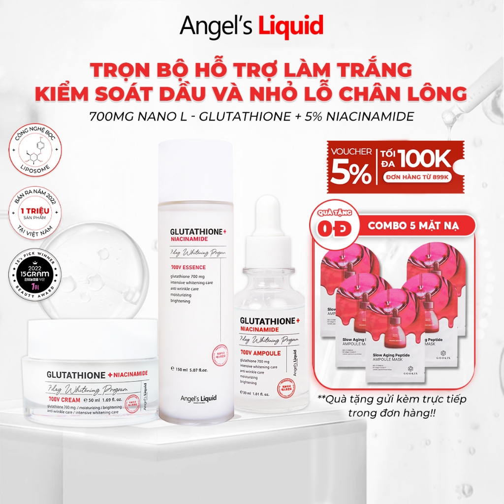Bộ 3 sản phẩm Nước thần, Serum, Kem Dưỡng Trắng, Se Khít Lỗ Chân Lông Angel's Liquid Glutathione Plus Niacinamide