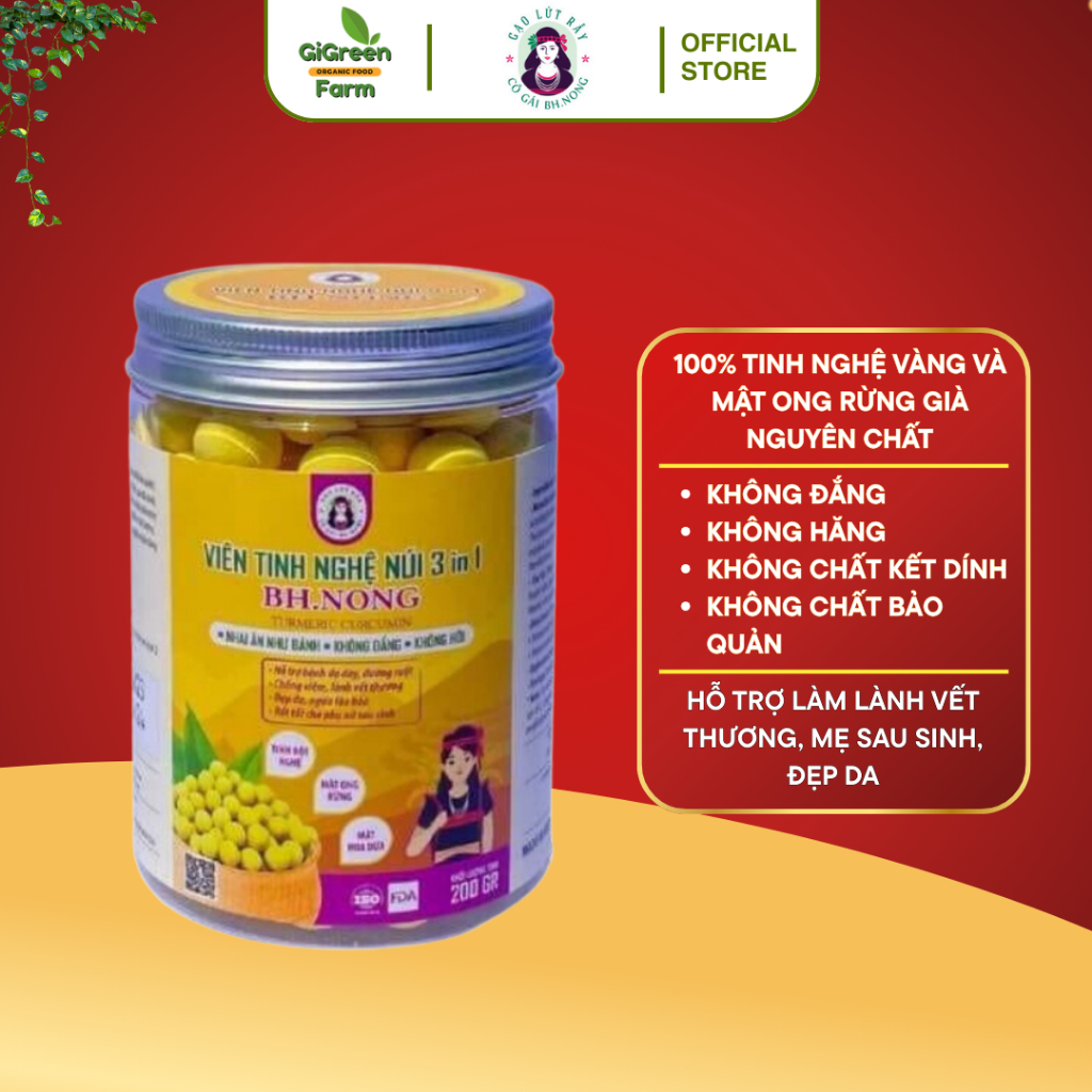 Viên nghệ mật ong bhnong, mật hoa dừa, viên tinh nghệ núi sữa ong chúa đẹp da tăng cường sức khỏe bh