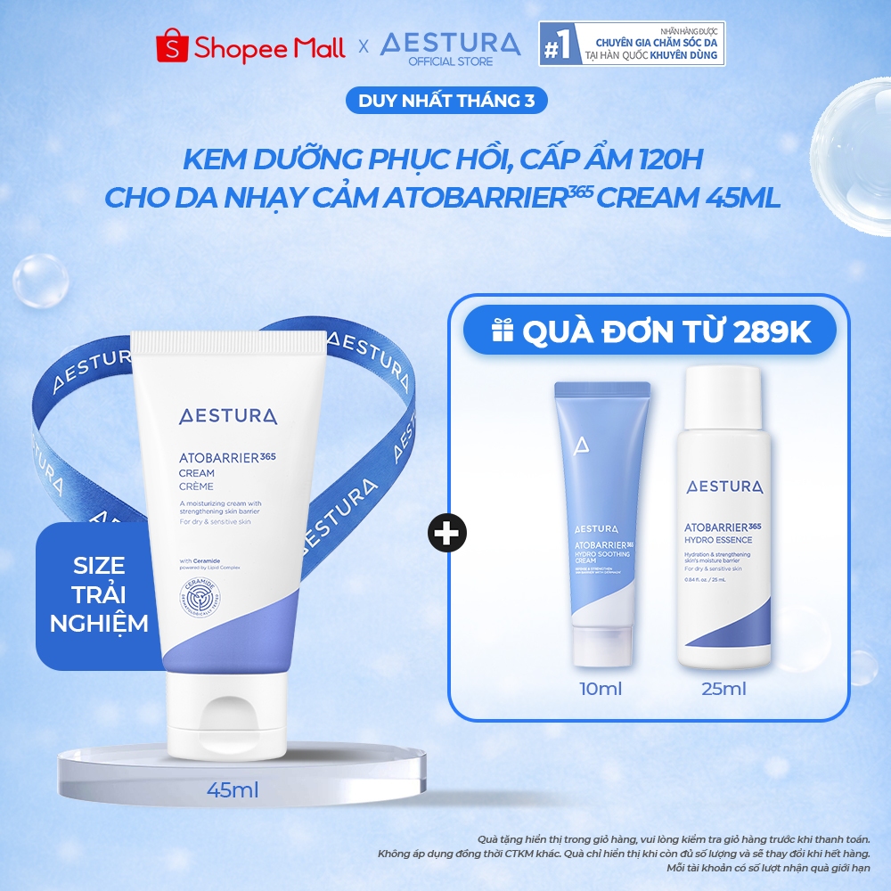 [Travel Size] Kem dưỡng ẩm phục hồi và củng cố hàng rào bảo vệ da AESTURA ATOBARRIER365 Cream 45ml