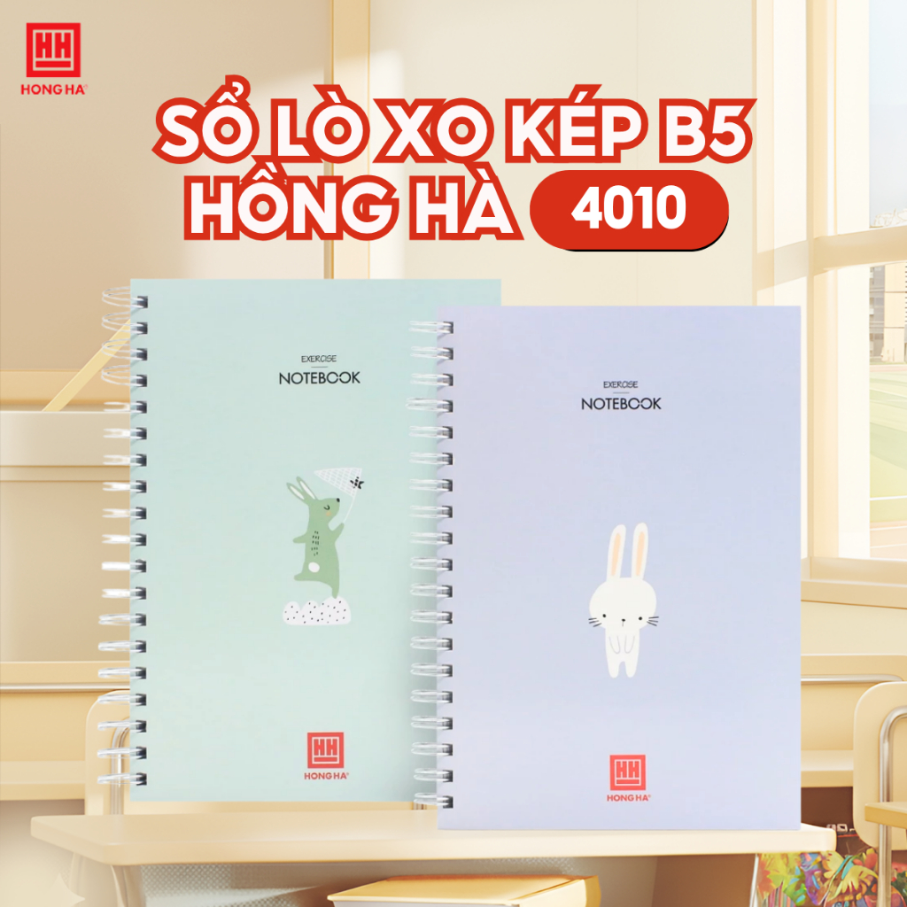 Sổ lò xo kép B5 bìa cứng 400 trang Hồng Hà, tập vở kẻ ngang - 4010