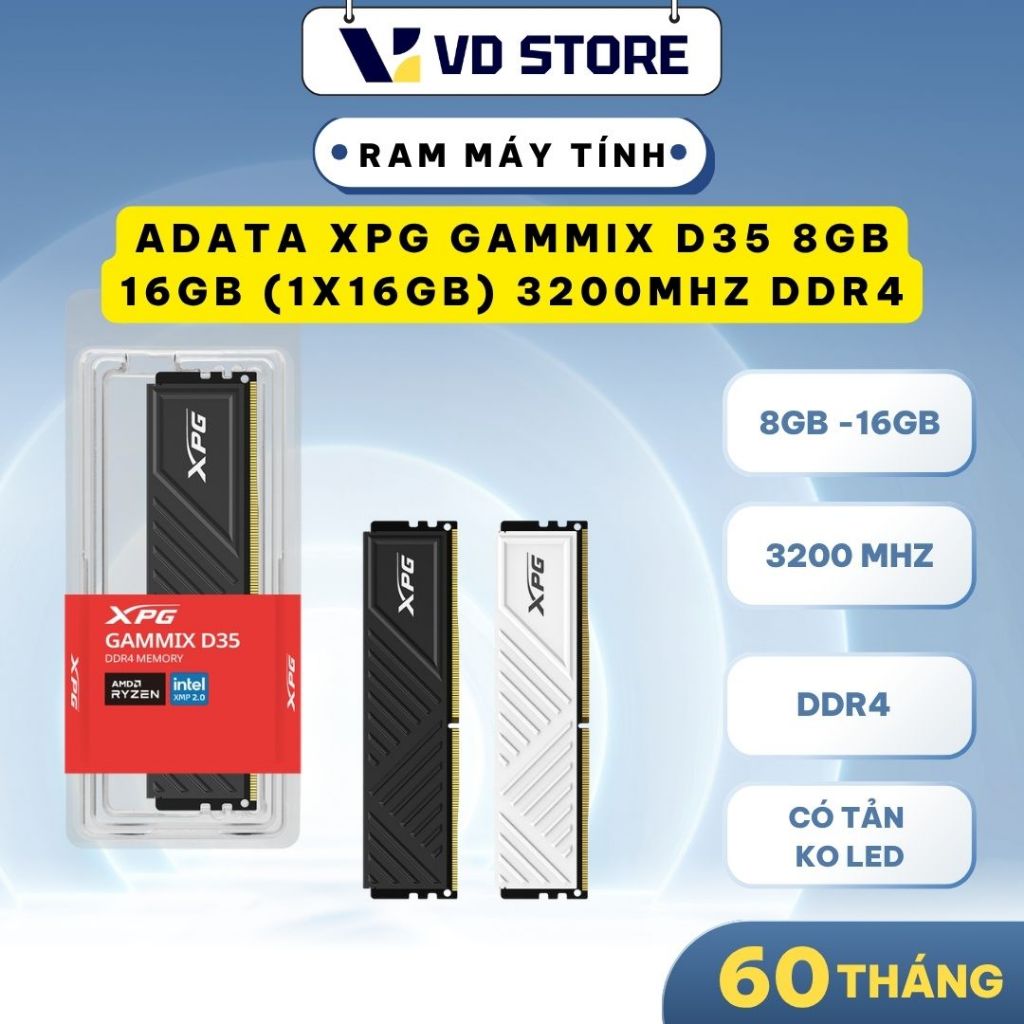 RAM Adata XPG D35 16GB (16GBx1) DDR4 3200Mhz Black (AX4U320016G16A-SBKD35)