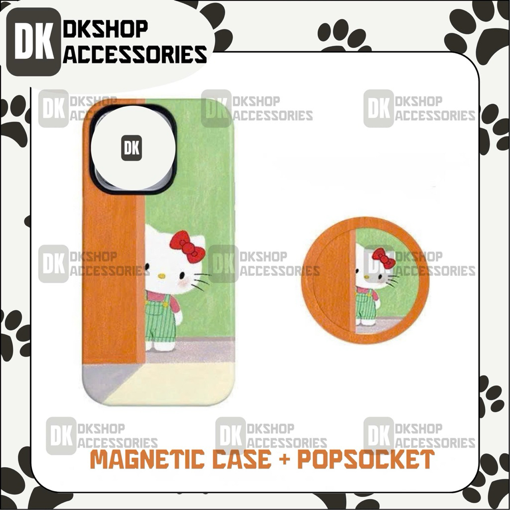 Ốp Lưng Từ Tính Hello Kitty Kèm Popsocket Hít Nam Châm – TPU Mềm, Chống Bẩn, Chống Trầy | DKshop