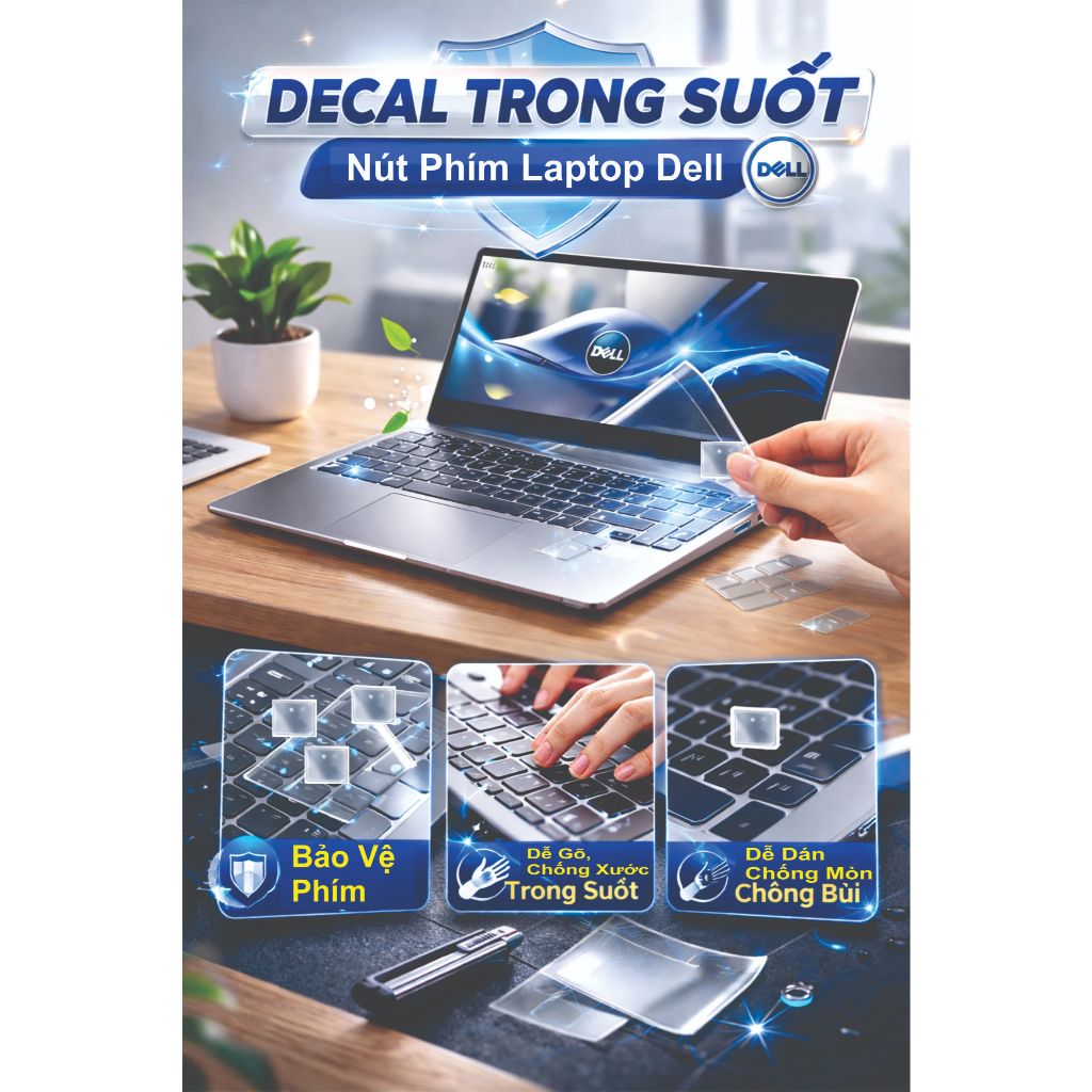 Decal Nút Phím PPF Trong Suốt Cao Cấp Cho Laptop Dell (ib Mã Máy) – Miếng Dán Bảo Vệ Phím, Chống Trầ