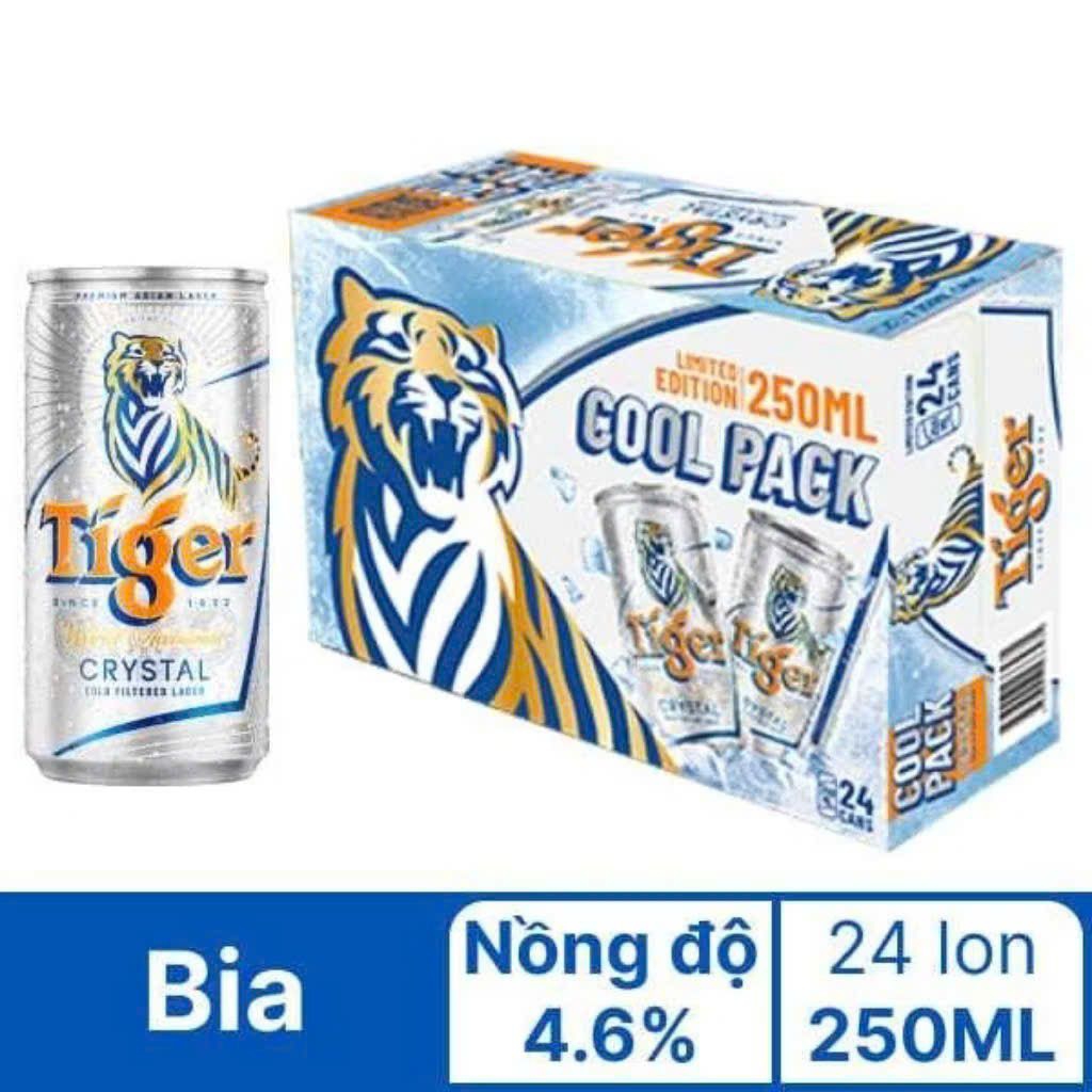 Bia tiger bạc lon lùn 5%  ( Thùng 24lon 250ml) đậm đà thơm ngon từ hoa bia lúa mạch lên men tự nhiên