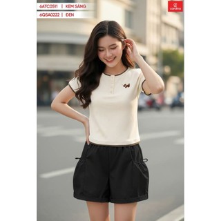 6ATC05 Áo Thun Nữ Cardina Cotton Zip Cổ Trụ Tay Ngắn, Áo Phông Nữ Co Giãn Mềm Mịn, Form Ôm Trẻ Trung 6ATC05