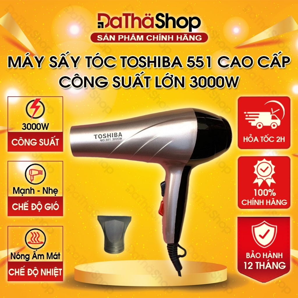 Máy Sấy Tóc TOSHIBA 551 Công Suất Lớn 3000W 3 Chế Độ Nóng Lạnh Mát (Tặng Kèm Đầu Thổi) - BH 12 Tháng