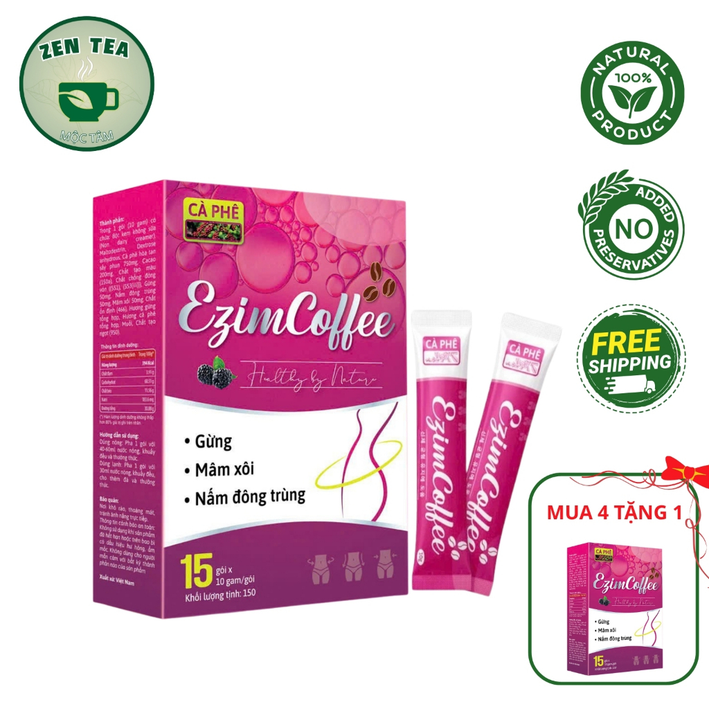 Cà Phê Ezim - gừng đen , mâm xôi đen giúp giảm cân giữ dáng đẹp da hộp 15 gói x 10 gam