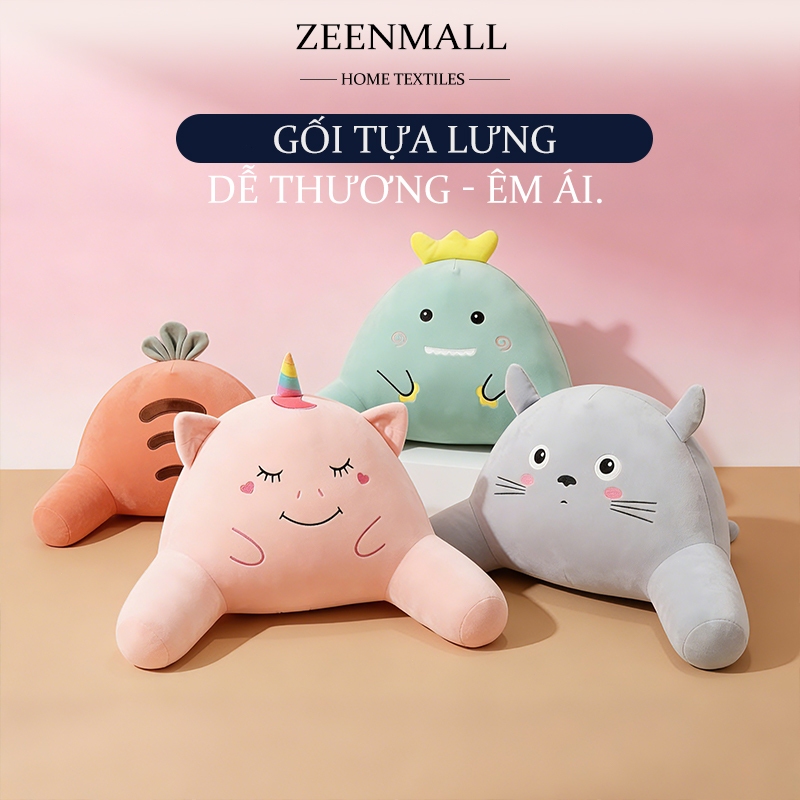ZEEN Gối đệm tựa lưng ghế văn phòng, ô tô, hình thú ngộ nghĩnh đáng yêu 55x28cm
