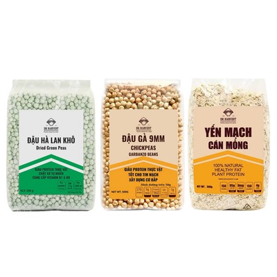 Combo 500g Yến Mạch Cán Mỏng + 500g Đậu Hà Lan Khô + 500g Đậu Gà DK Harvest Nhập Khẩu chính ngạch