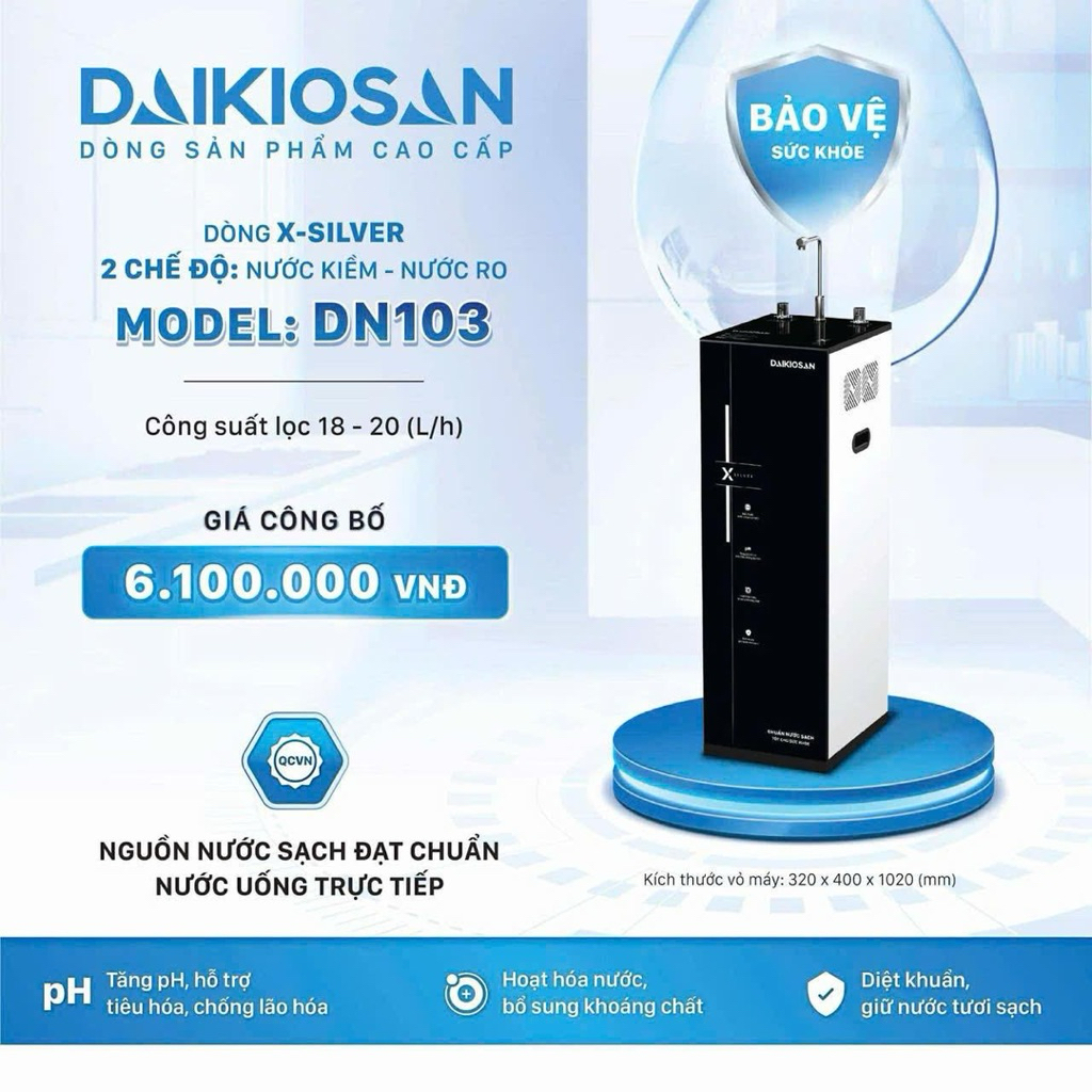 Daikiosan Máy lọc nước RO X-SILVER MN103 - Nóng Nguội Lạnh -Công nghệ nâng kiềm -11 cấp lọc -Nước ki