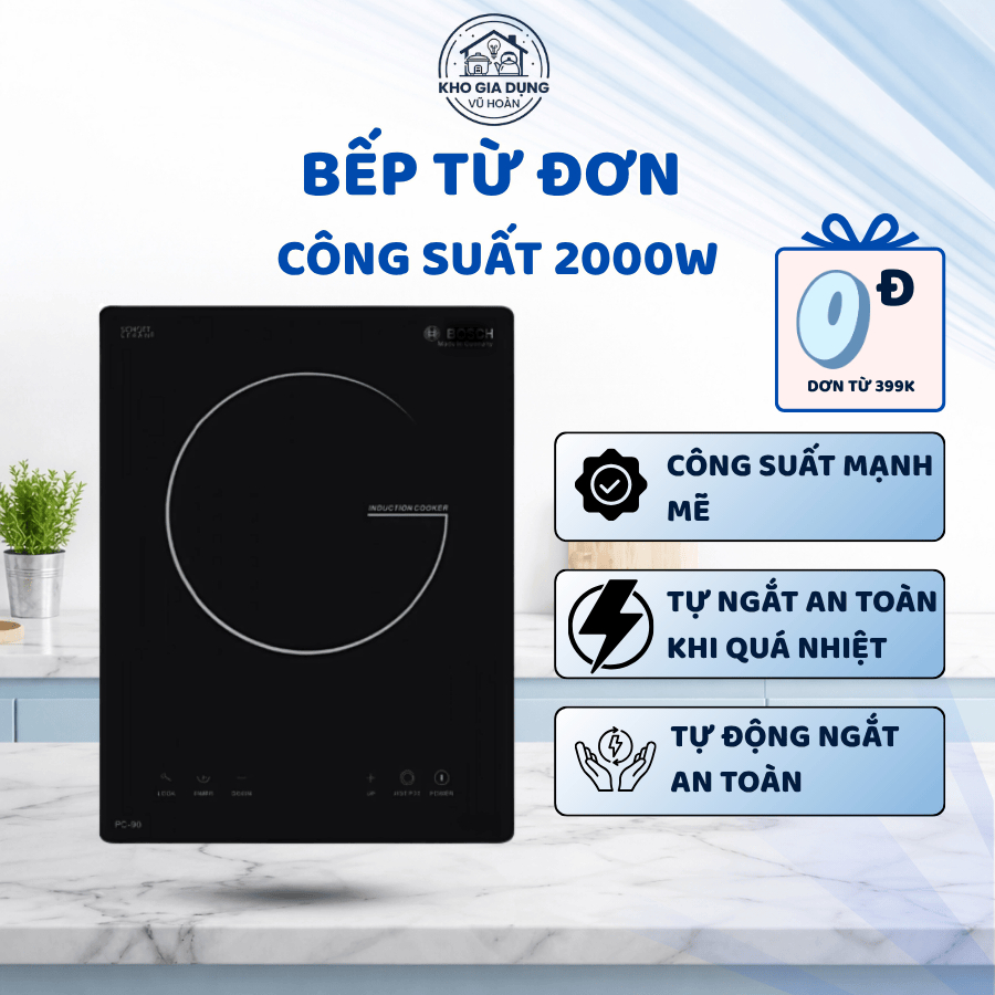 Bếp Từ Đơn Công Suất 2000W Màu Đen, Bếp Điện Từ Nấu Nhanh Tiện Lợi Bảo Hành 12 Tháng