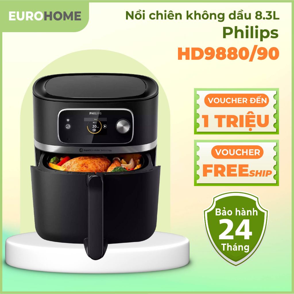 Nồi chiên không dầu điện tử Philips HD9880/90 XXL 8.3L, bảo hành 2 năm | Hàng chính hãng