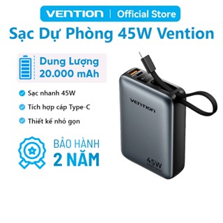 Sạc Dự Phòng 20000mAh 45W Vention PD3.0 Tốc Độ Cao,Thiết Kế Nhỏ Gọn, Tích Hợp Dây Type-C, Cho Điện Thoại,Tai Nghe,Tablet