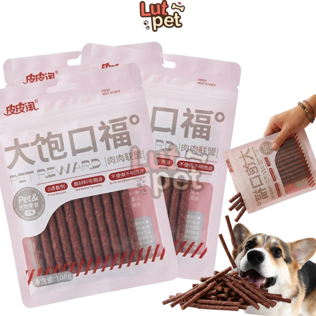 Que thưởng thịt bò cho chó mèo, snack, bánh thưởng bổ sung protein, vitamin cho thú cưng - lutpet