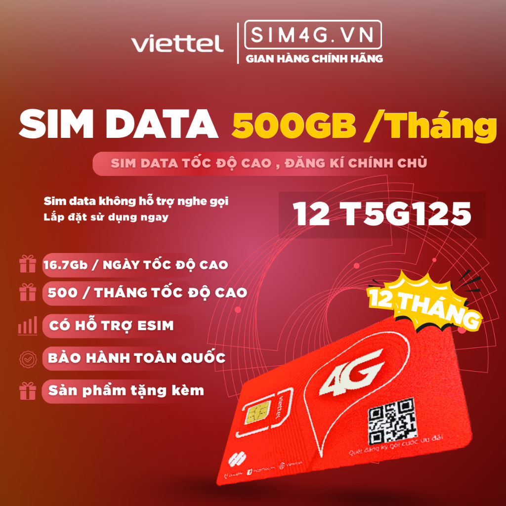 [SIÊU TỐC] [HỒNG PHÚC] - Miễn Phí 1 Năm - Sim 4G Viettel T5G125 Có 500GB/Tháng Tốc Độ Cao Vào Mạng P