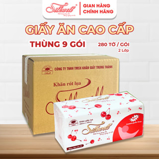 Thùng 9 gói khăn giấy rút Silkwell Hàng chính hãng, giấy ăn 280 tờ 2 lớp siêu dai, mềm mịn