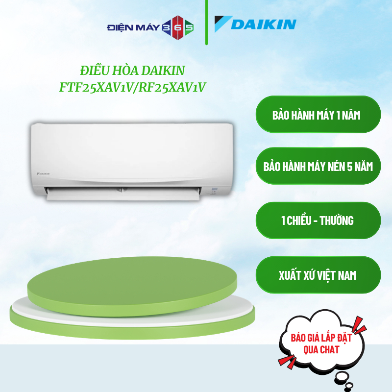 Máy Lạnh Daikin FTF25XAV1V/RF25XAV1V – Công Suất  9000 BTU - Hoạt Động Êm - Thiết Kế Gọn Gàng