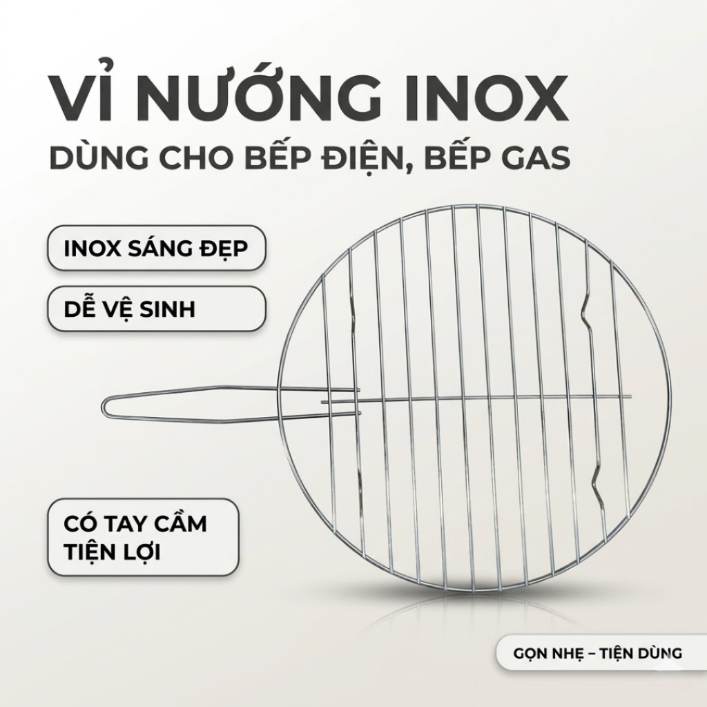 Vỉ Nướng Inox Tròn Đa Năng Dùng Cho Bếp Gas, Bếp Điện, Bếp Than, Dễ Vệ Sinh