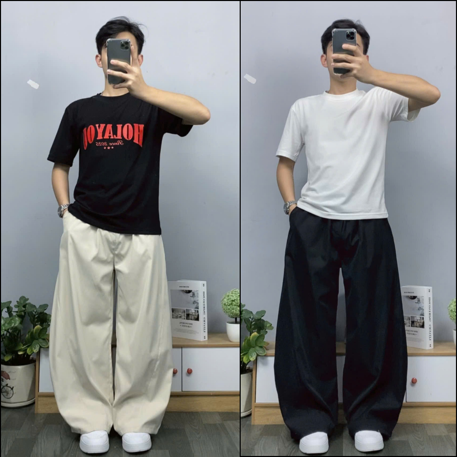 Quần Ống Cong Quần Cong Ống Rộng Cạp Chun Co Dãn Chất Liệu Kaki Mềm Thoáng Mát | BigBuy360 - bigbuy360.vn