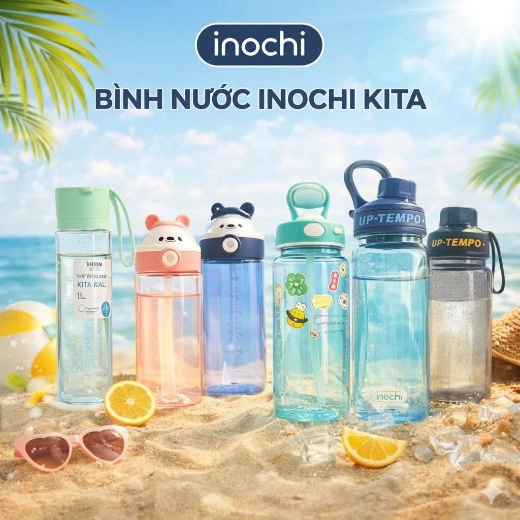 Bình Nước Inochi: Nhựa Tritan An Toàn, Chống Tràn, Dung Tích 480ml-1500ml, Kiểu Dáng Đẹp
