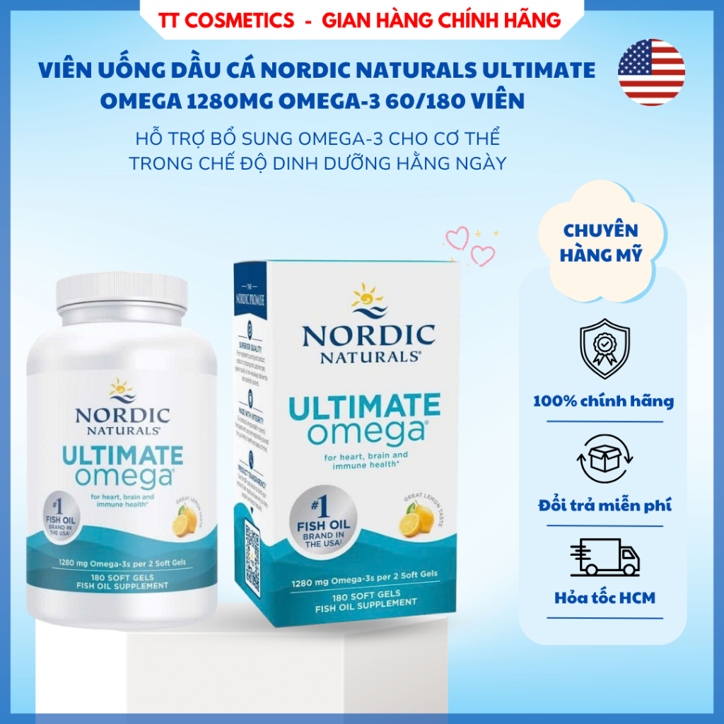 Viên Uống Dầu Cá Nordic Naturals Ultimate Omega 1280mg Omega-3 180 Viên Vị Chanh Chính Hãng