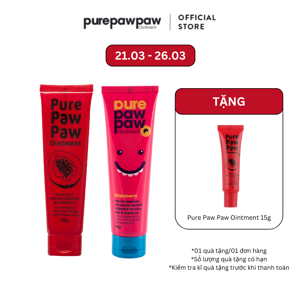 Combo 2 Kem Dưỡng Môi Cấp Ẩm Đa Năng Pure Paw Paw Ointment - Original & Strawberry 25g