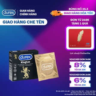 Bao cao su Durex Kingtex ôm sát, bôi trơn, size 49mm, hộp 3 bao