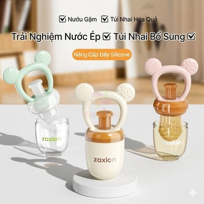 Túi Nhai ăn dặm Chất liệu silicone siêu mềm KidsWorld Núm Tập Ăn Hoa Quả Cho Bé An Toàn