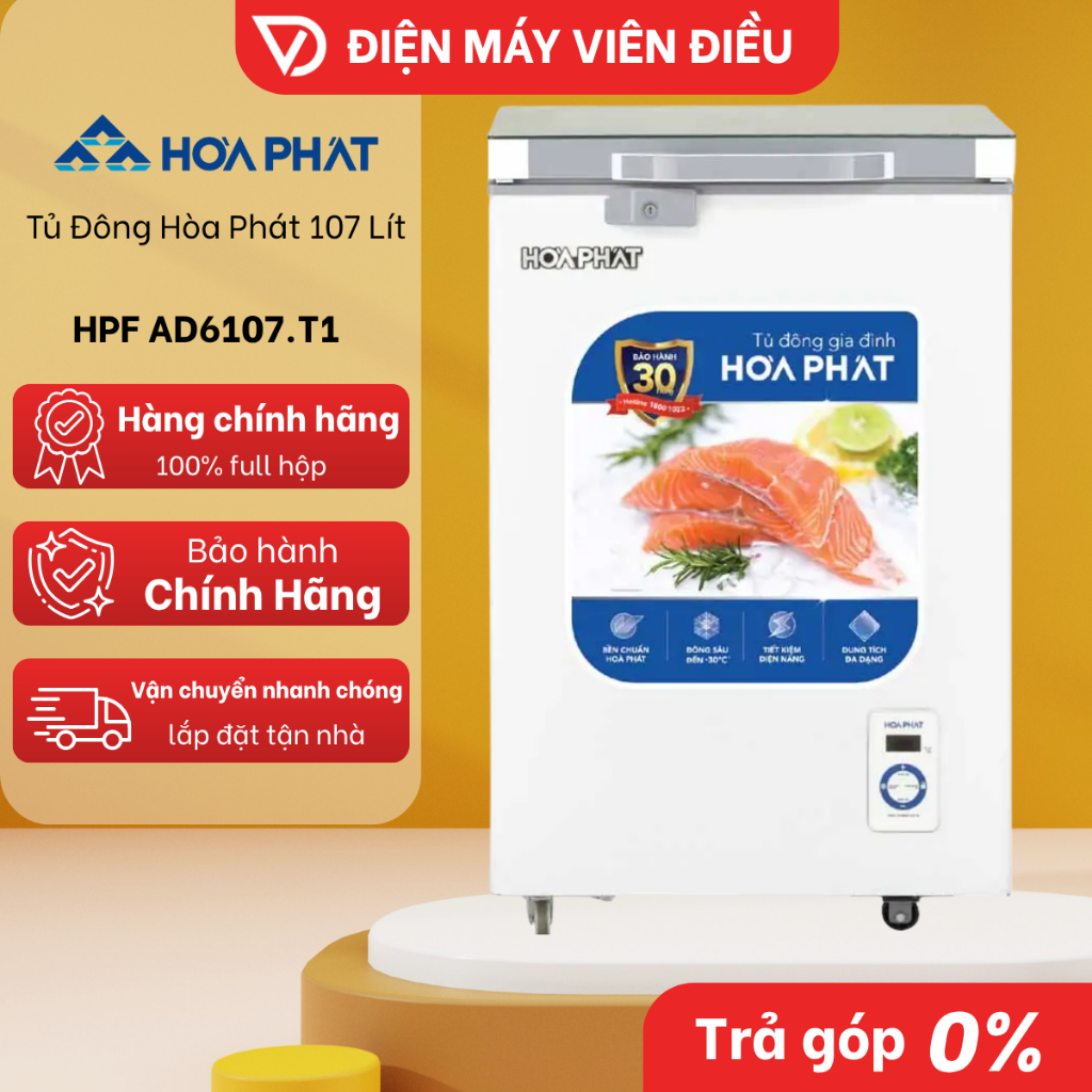 HPF AD6107.T1 - Tủ Đông Hòa Phát 107L HPF AD6107.T1 1 Ngăn Đông Tiết Kiệm Điện [FREESHIP NGHỆ AN]