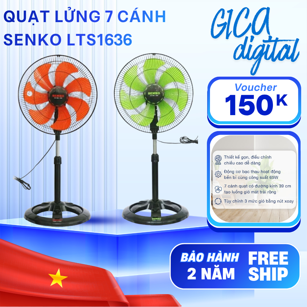 Quạt Lửng SENKO LTS1636 Chính Hãng Công Suất 65W Quạt Điện Cây Đứng Lỡ 7 cánh 3 Mức Tốc Độ Gió