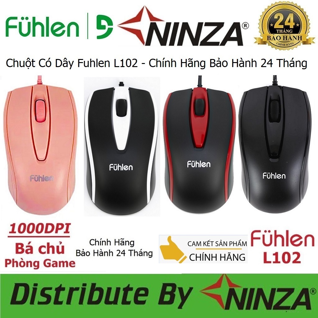 Chuột có dây Chính Hãng Fuhlen L102 Pink màu Hồng - Sản phẩm chính hãng bảo hành 24 tháng