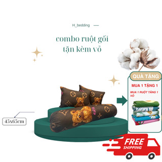 combo 2 gối đầu+1 gối ôm,tặng kèm vỏ gối,ruột gối cotton poly,bông gòn trắng tinh khiết