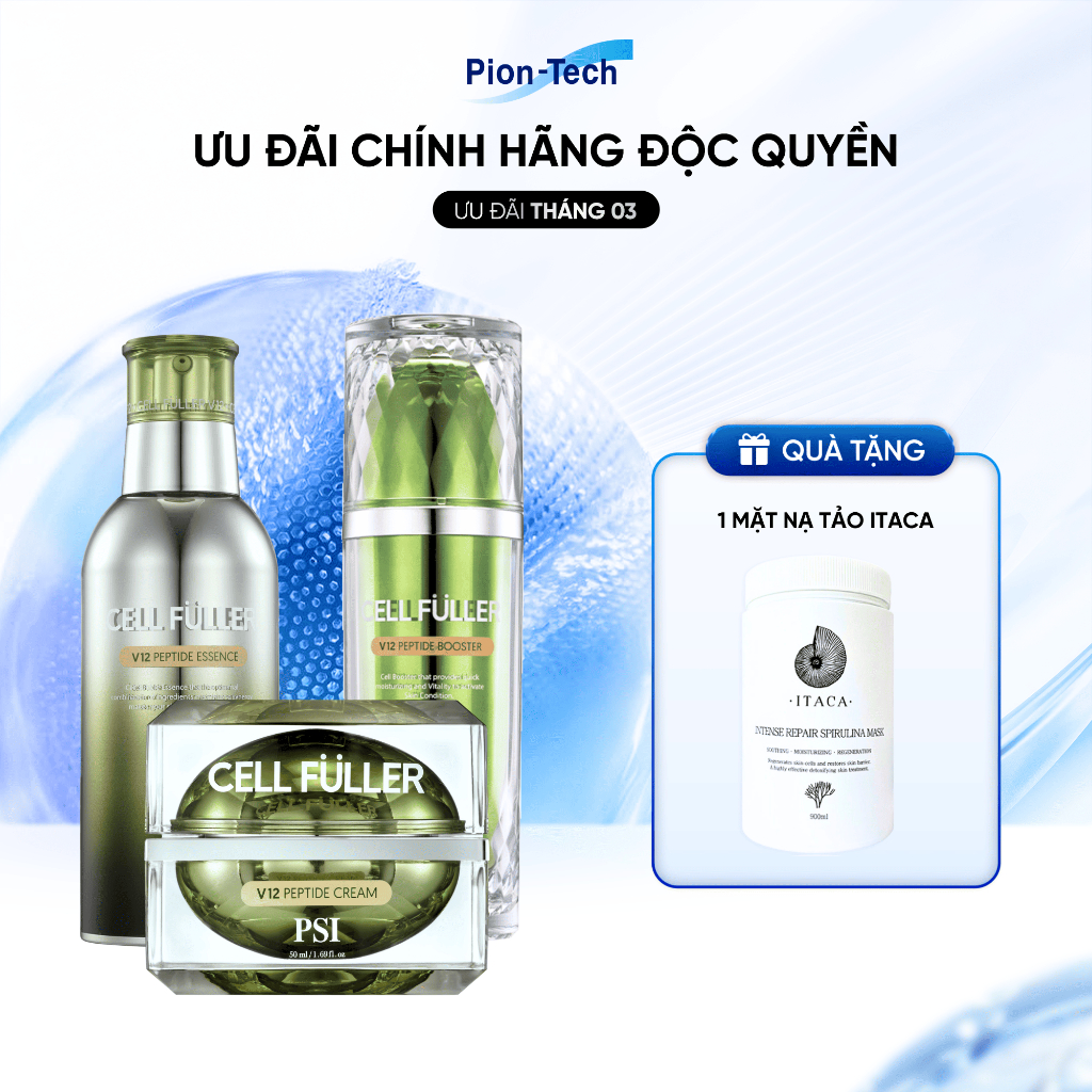 BỘ 3 SẢN PHẨM VI KIM CẢI THIỆN NẾP NHĂN LÀM TRẮNG DA PSI CELL FULLER V12 PEPTIDE PION TECH