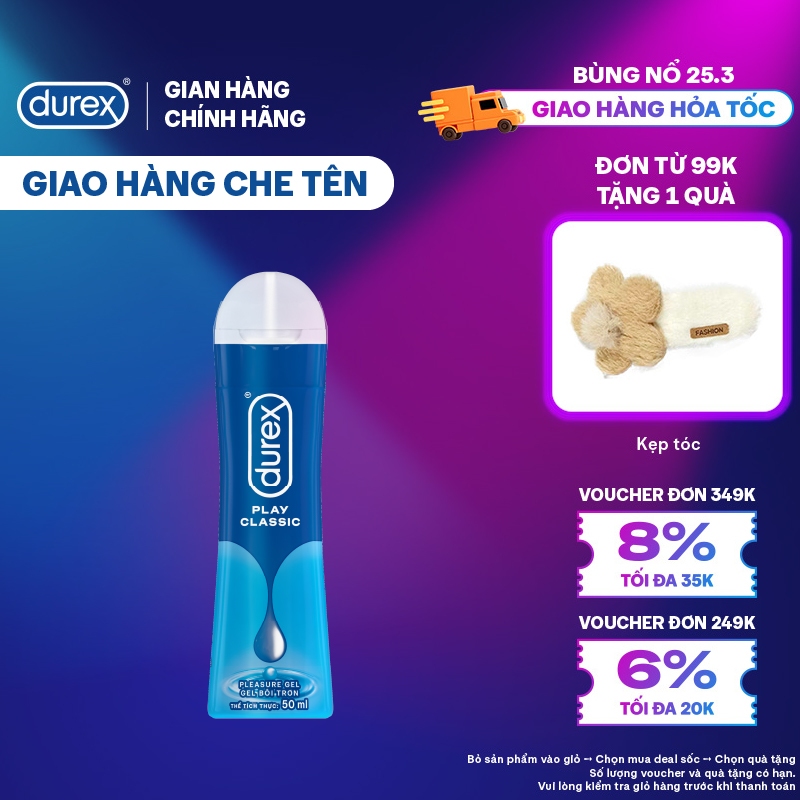 [MỚI] Gel bôi trơn Durex Classic gốc nước - Bao bì mới, cải tiến công thức thêm mượt mà, 50ML/chai