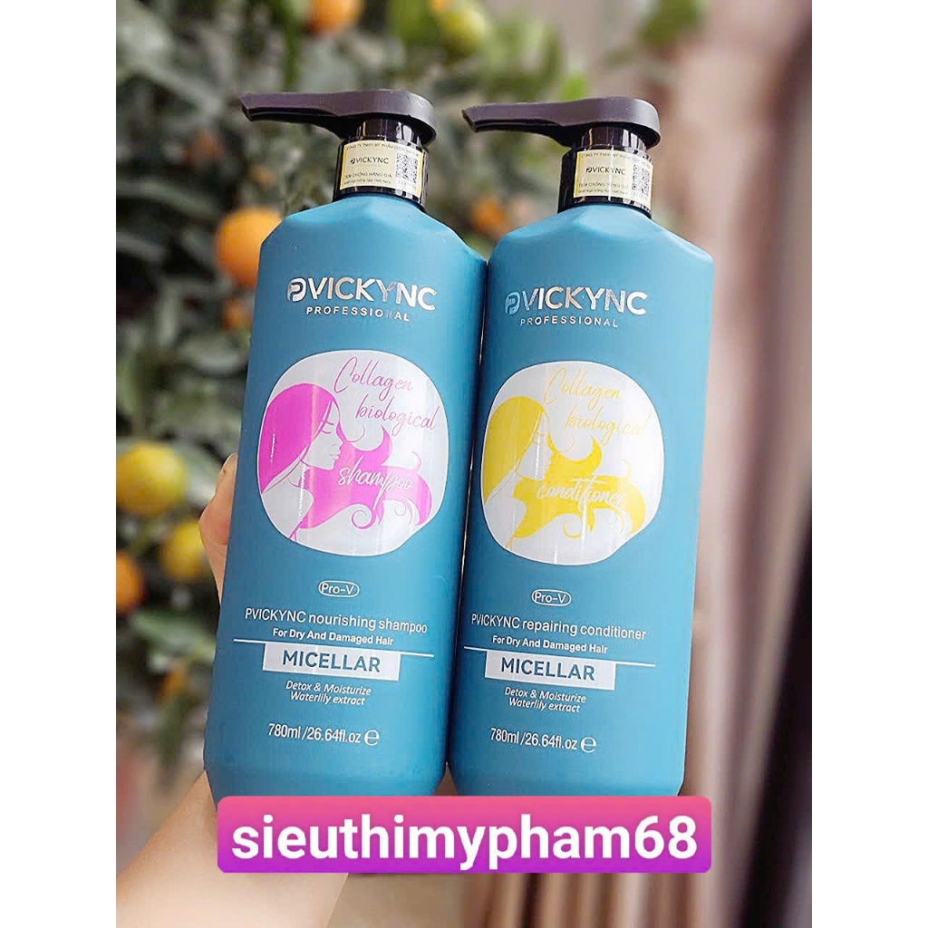Bộ dầu gội xả dành cho tóc nhuộm PVICKYNC Collagen Organic Biotin 780ml