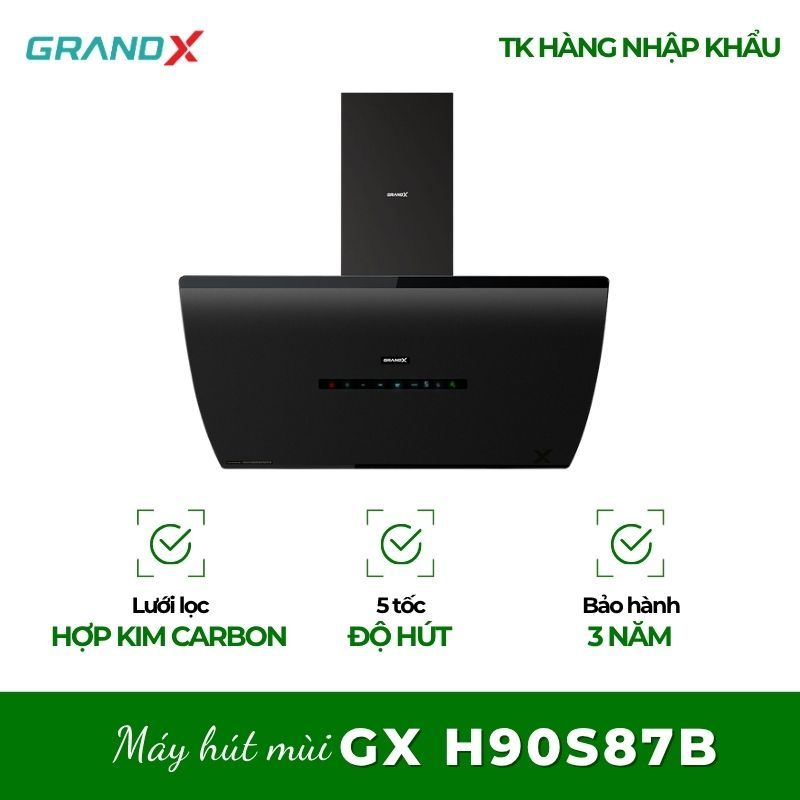 Máy hút mùi áp tường GrandX GX H90F87B/GX H90S87B - Công Suất Hút Mạnh, Giảm Mùi Nhanh