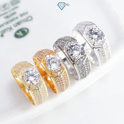 Nhẫn bạc nam đính đá chủ 7mm mạ màu xi vàng 18K, xi vàng hồng, xi bạch kim bản vừa đi dự tiệc NNA0579 - Trang Sức TNJ