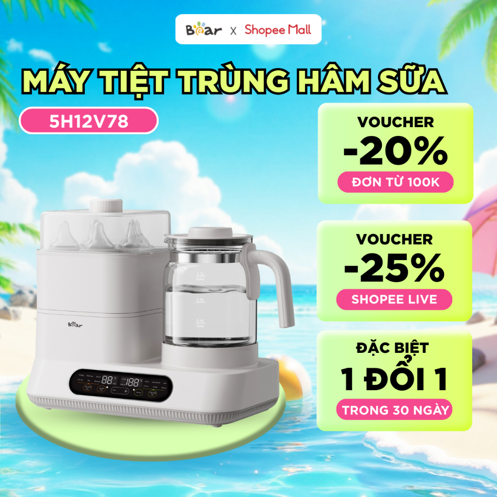 Máy Hâm Sữa Tiệt Trùng Bear 1.3L Máy Đun Nước Pha Sữa Cho Bé Máy Tiệt Trùng Vệ Sinh Bình Nước Đa Chứ