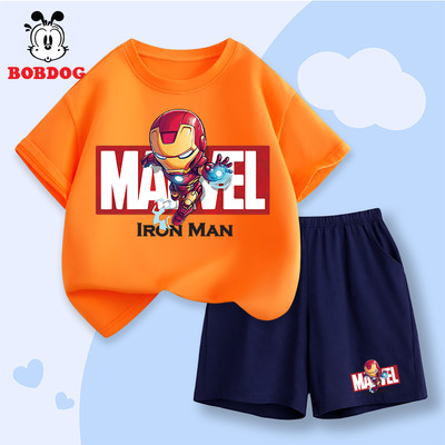 Quần áo mùa hè cho bé trai BOBDOG bộ thể thao bé trai vải cotton thoáng khí hình người sắt CD-KS279