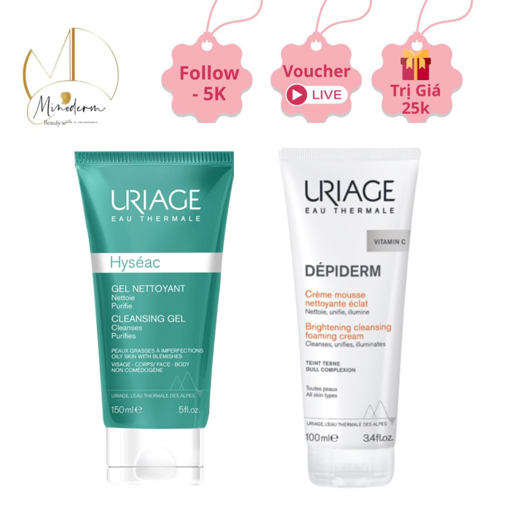 Sữa rửa mặt Uriage Hyséac, Dépiderm làm sạch da, hỗ trợ sáng da & kiểm soát dầu mụn 150ml/100ml