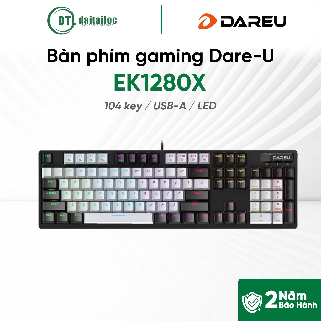 Bàn Phím Cơ Có Dây Gaming Dare-u EK1280X Black Grey Blue Switch Led | Chính hãng | Bảo hành 24 Tháng