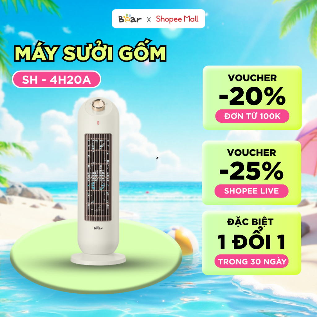 Máy Sưởi Gốm Bear Tiết Kiệm Điện Quạt Sưởi Ấm Phòng Nhanh Chóng, Công Nghệ Gốm Ceramic Không Gây Khô