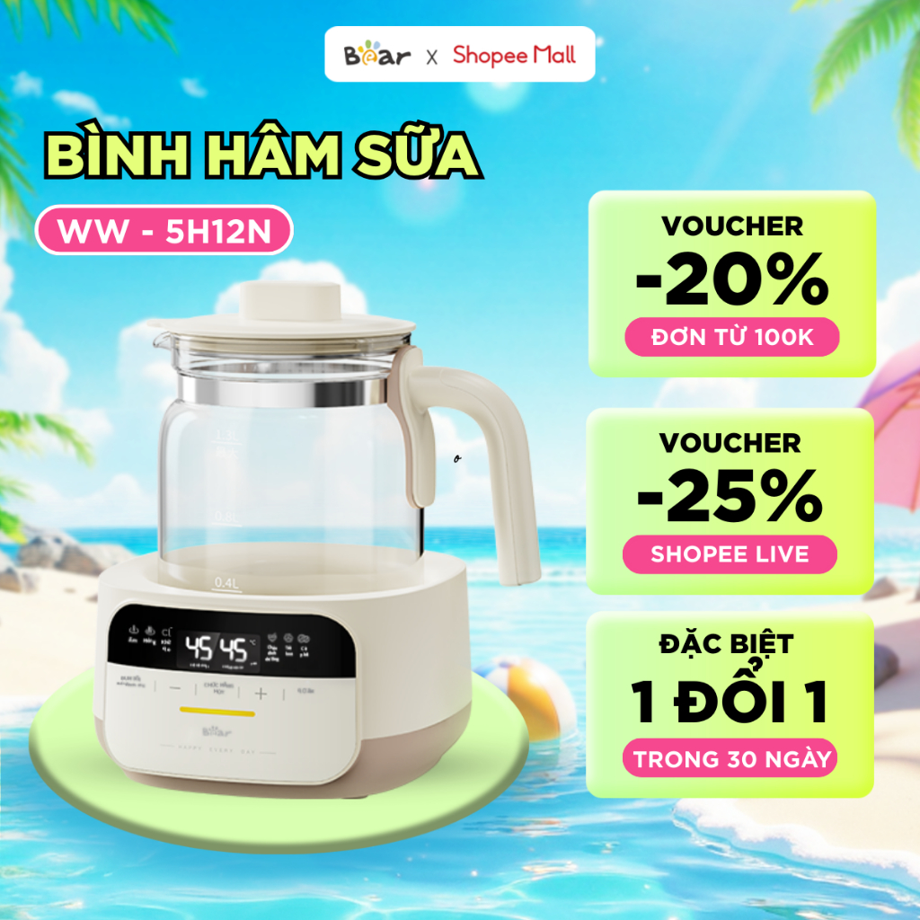 Máy Đun Nước Và Hâm Nước Pha Sữa BEAR Máy Hâm Sữa Dung Tích 1.3L Máy Pha Sữa Rã Đông Sữa Mẹ Bình Nấu