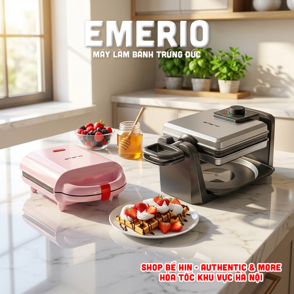 (Bảo hành) Máy làm bánh trứng WAFFLE EMERIO WM-110984, Máy làm bánh quế, Hàng Đức chính hãng