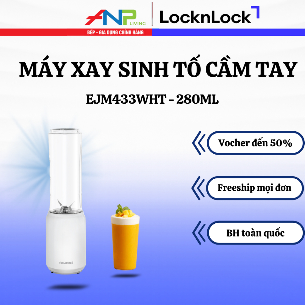 Máy Xay Sinh Tố Cầm tay LocknLock EJM433WHT 280ml 150W – Mini, Nhỏ Gọn, Tiện Lợi dễ mang thao