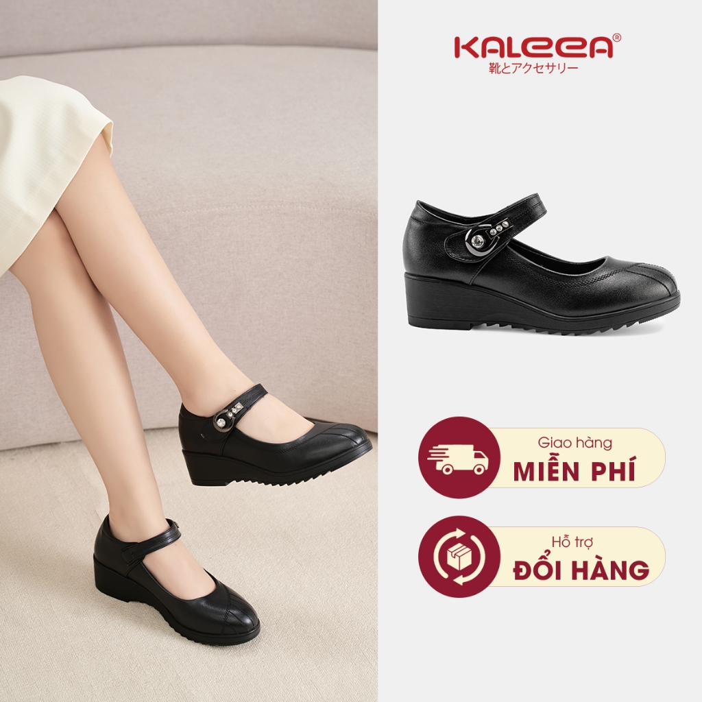 Kaleea - Giày Búp Bê Nữ Trung Niên Da Mềm Đế Xuồng Cao 4.5cm, Đi Êm, Khóa Gài Đính Đá G31