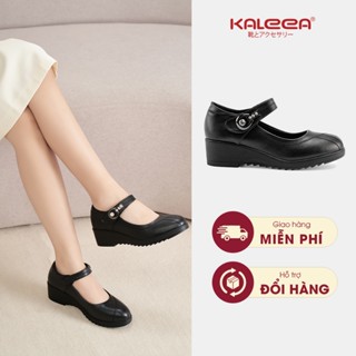 Kaleea - Giày Búp Bê Nữ Trung Niên Da Mềm Đế Xuồng Cao 4.5cm, Đi Êm, Khóa Gài Đính Đá G31
